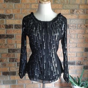 WHBM Sheer Silk Silver Drop Blouse w Lining, XXS B3